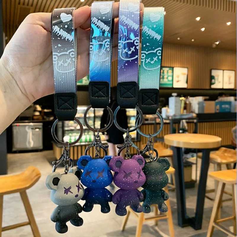 Resin Attractive Starry Cute Bear Keychain with Strap Bear Car Key Keyring Bag Backpack Key Chain Pendant Gift 250715