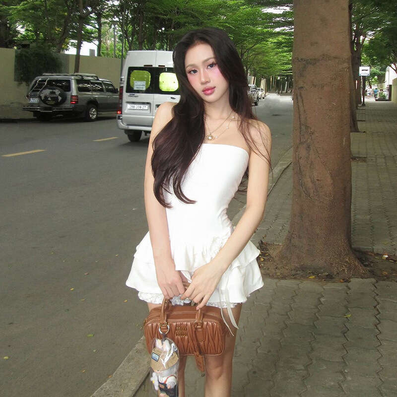 2024 Summer New Women's Solid Color Slim High Waist Fashion Off-Shoulder Tube Dress 798