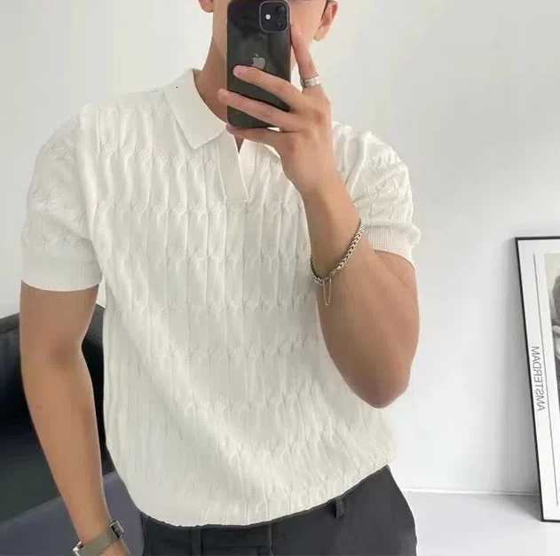 Fashionable and Popular Korean Version Solid Color Slim Fit Ice Silk Polo Shirt Short Sleeved Mens Casual Lapel Base Shirt XJ250725