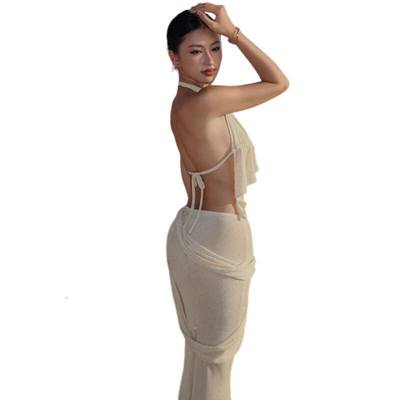 2025 Summer New Sexy Sleeveless Halter Neck Tank Top High Waist Long Skirt for Women 20f