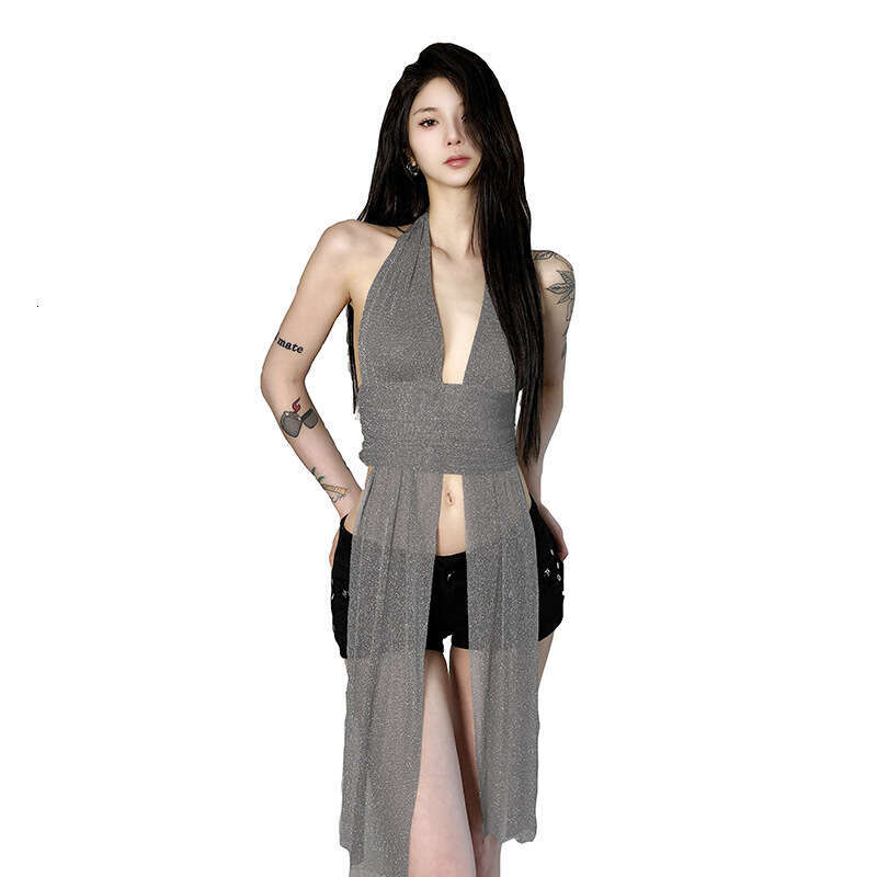 2025 Summer New Sexy Halter Neck One-Piece Slim Fit Slimming Hot Girl Versatile Irregular Top 418