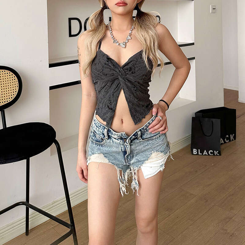 2023 Summer New Women's Solid Color Slim Fashion Halter Neck Tie Sexy Backless Tank Top 003