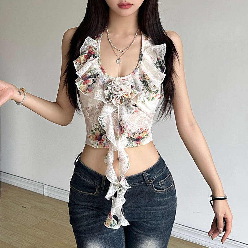 2024 Summer New Women's Solid Color Slim Fit Street Fashion Halter Sexy Backless Tank Top cc6