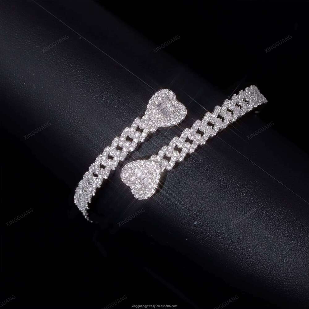 XG Pass Dia Tester Iced Out Cuban Bangles Sier Plated Gold Vvs Moissanite Bracelets for Men