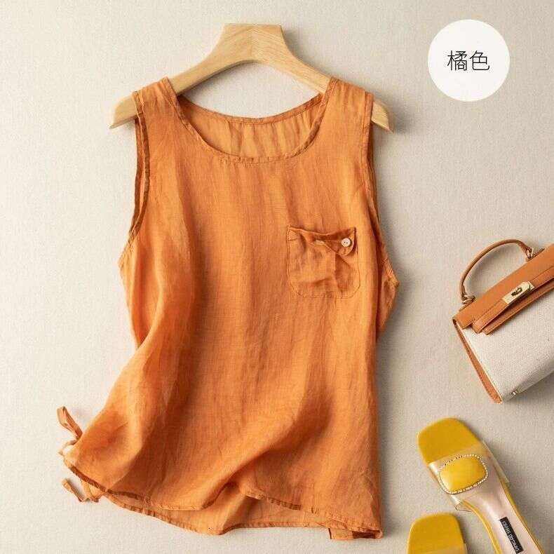 SXZY 2025 Summer Thin Cotton Linen Vest for Women Loose Fit Outer Wear Camisole Inner Layer Small Shirt Base Top Design Sense Women's Clothing