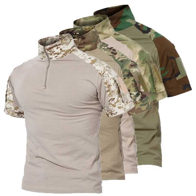 Tactical T-Shirts Mens Outdoor Sports Camouflage Cotton Tee Short Sleeve Shirt Hiking Hunting Combat Men Paintball Camo Clothing Y250724