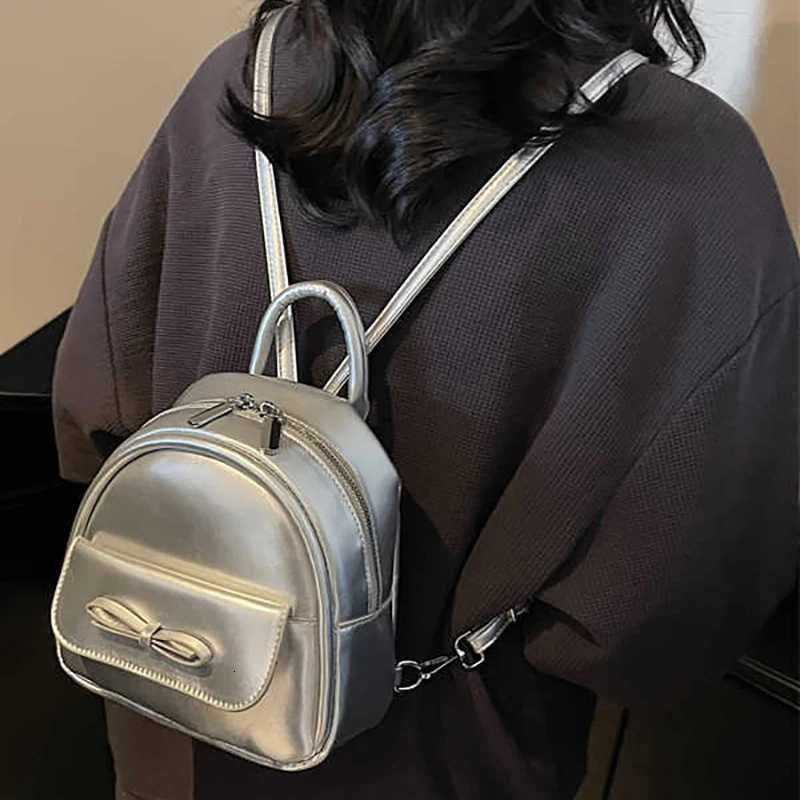 2025 High Quality Bow Decorated Mini Backpack for Women Double Zippers Travel Small Pack Solid Color Shoulder Bag Y250724