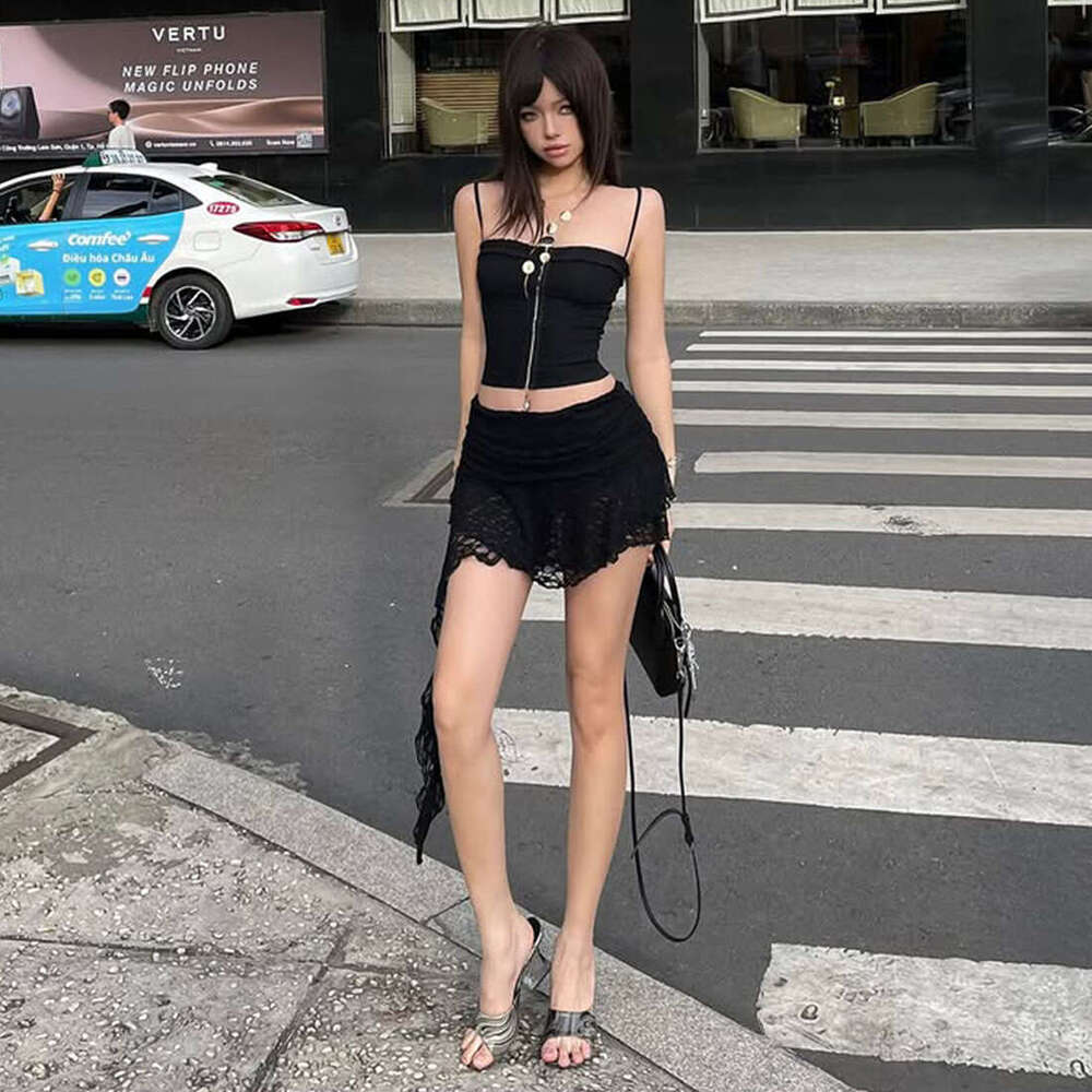2025 Summer New Style Crop Top Slim Fit Solid Color Camisole High Waist Elegant Versatile Skirt for Women 19f
