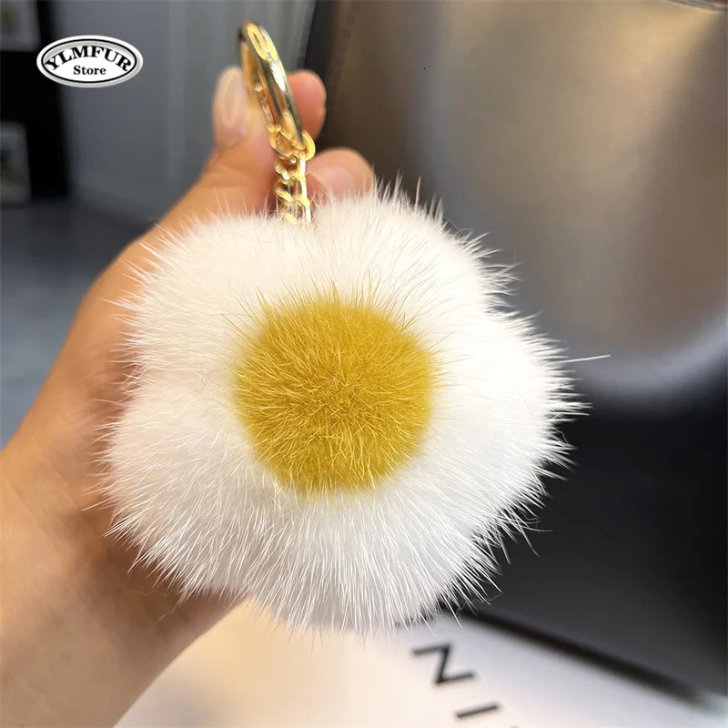 Korean Sweet Mink Fur Flower Keyrings Colorful Flower Keychains for Bags Charms Pom pom Flowers Keys Accessories Pendnat Gifts 250722
