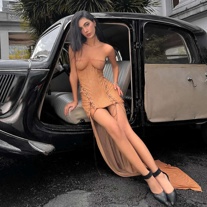 2025 Summer New Sleeveless Backless Off-Shoulder Irregular Sexy Bustier Slim Dress for Women 389
