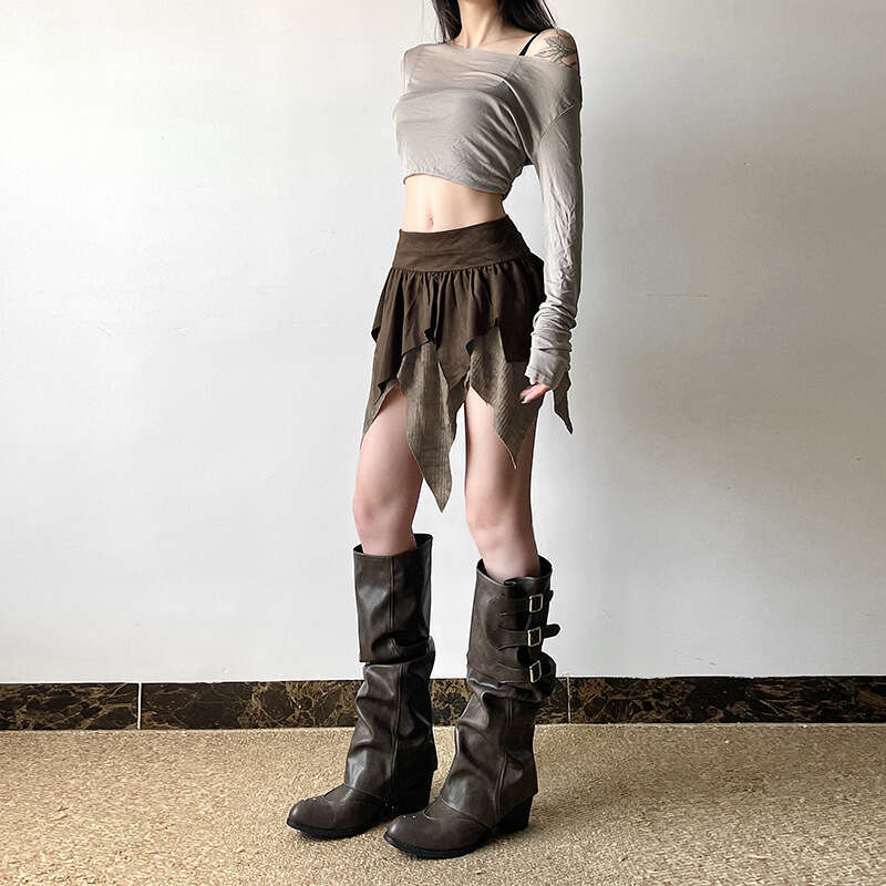 2024 Autumn New Women's Solid Color Slim Street Fashion High Waist Irregular Skirt for Women 015