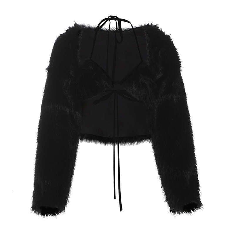 2024 Winter New Sexy Solid Color Halter Neck Tube Top Long Sleeve Plush Cover-Up Two-Piece Set c36