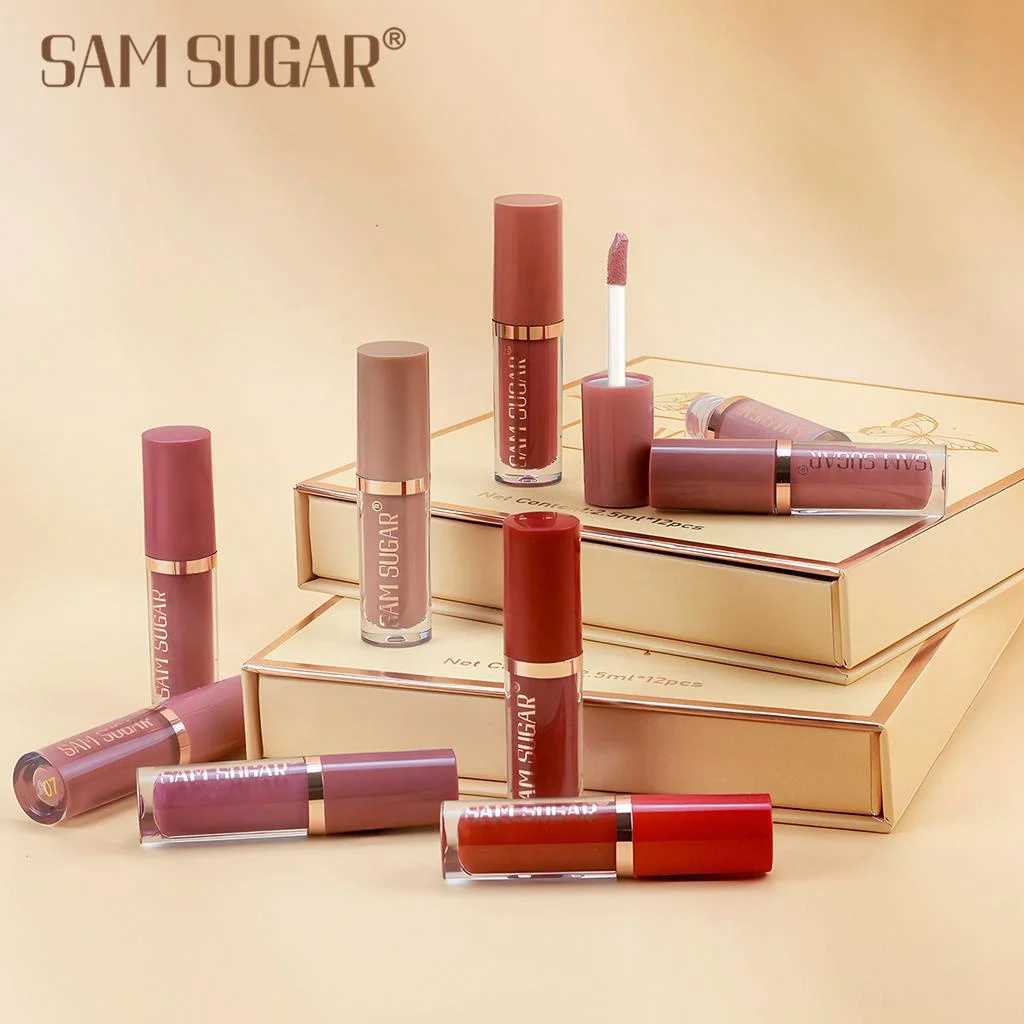 SAM SUGAR 12 Color Book Lip Gloss Set Matte Velvet Waterproof Non stick Cup Lipstick MakeupXJ250724