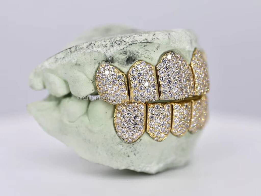 Custom VVS Iced White Gold Yellow Gold Diamond Moissanite Grillz Latest Design Teeth Shape Pattern Jewelry Best Price Quality