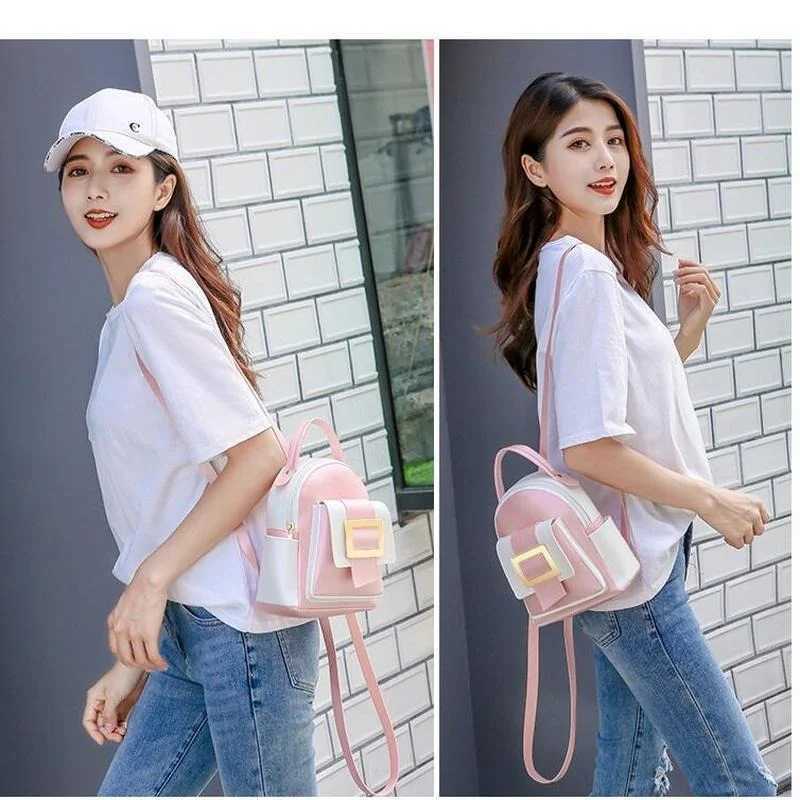 5 Wens Leather Backpack Shoulder Bag Small Backpacks for Girls Backpack Wen Color Blocked Mobile Phone Wallet Y250724