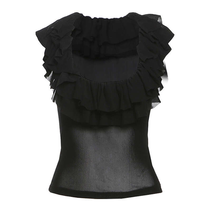 INS Style 2025 Spring New Women's Solid Color Slim Street Fashion U-Neck Sleeveless Sheer Top aa4