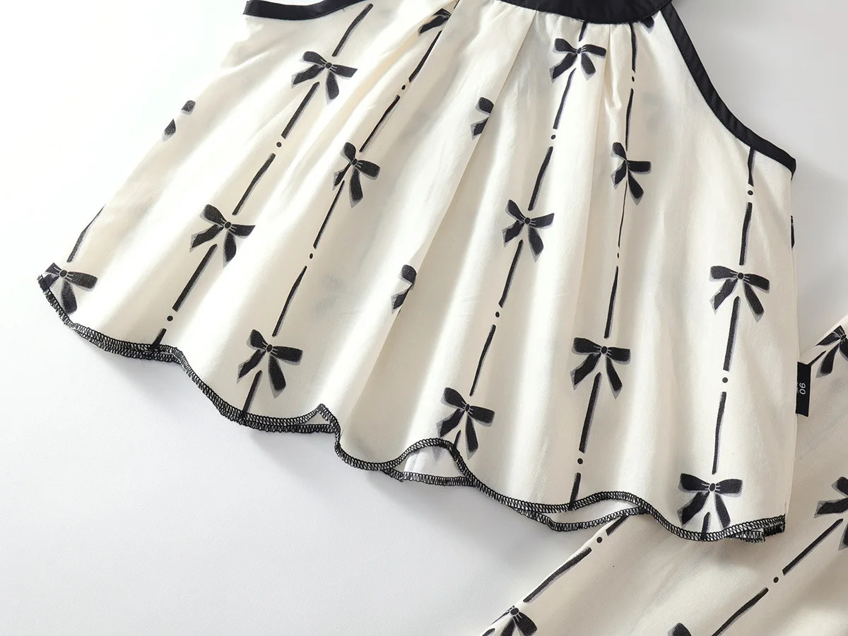 Summer Girls Pure Cotton TwoPiece Set Korean Style Bowknot Sleeveless Halter Top WideLeg Loose Pants 250725