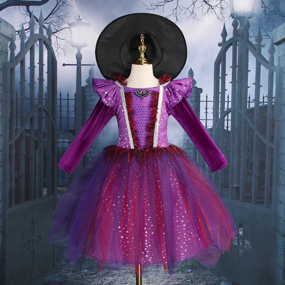 Halloween Costume For Kids Fantasy Vampire Witch Costume Girls Sequin Mesh Tutu Dress Kids Carnival Outfit Gothic Dark Dresses Z250725