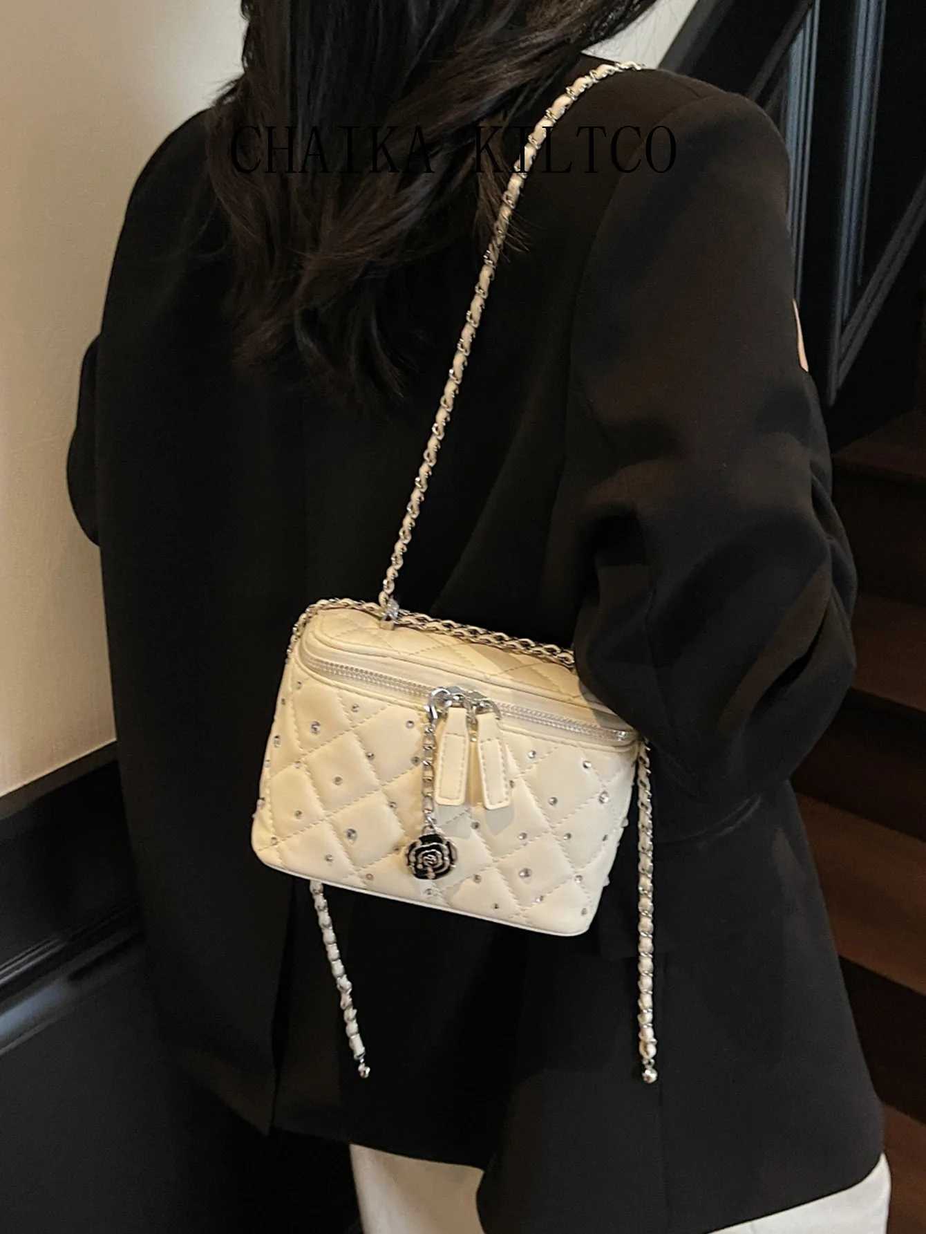 CHAIKA KILTCO Lingge Chain Small Bag for Women 2025 New High-end Western Style Sparkling Single Shoulder Crossbody Bag Y250725