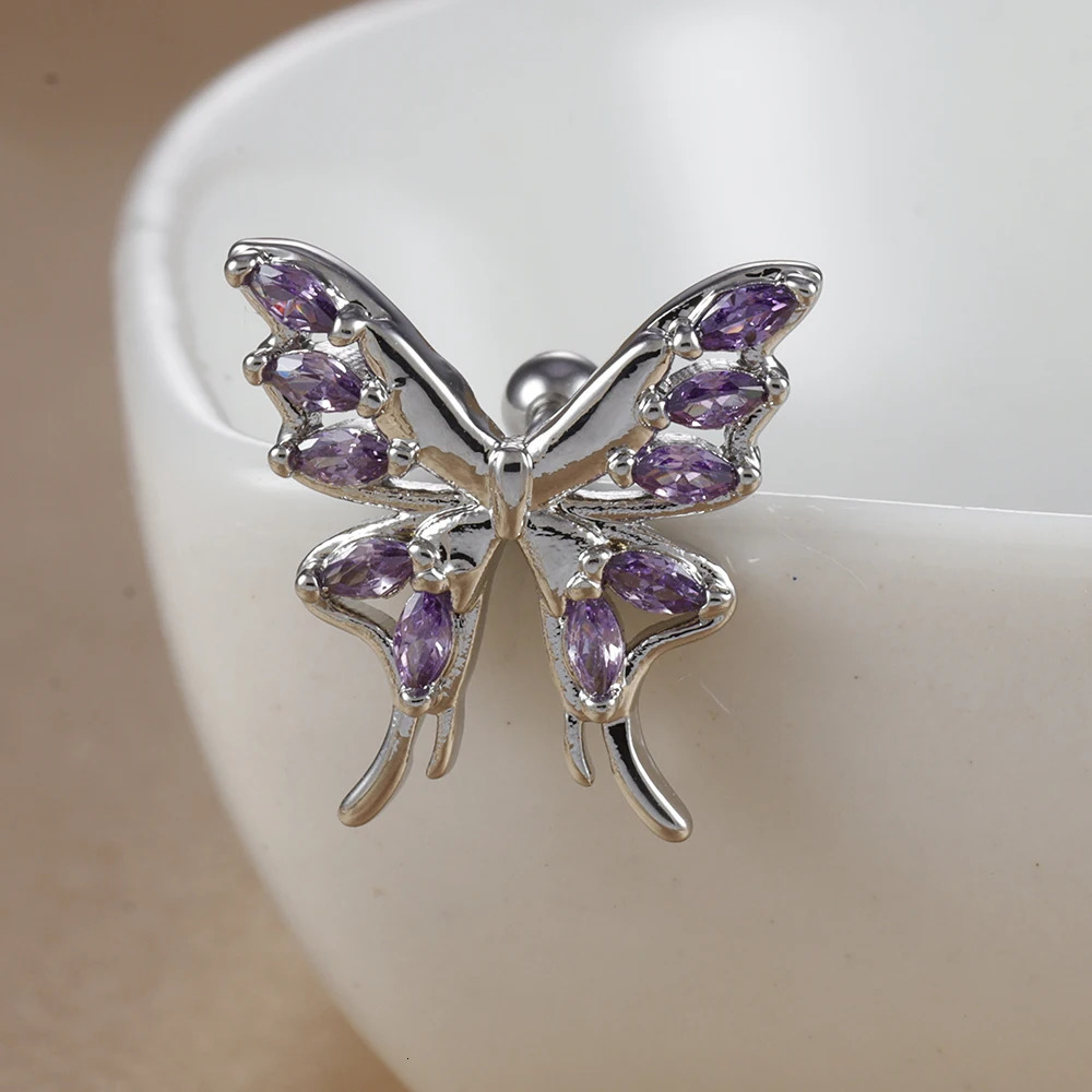 1PC Silver Color Stainless Steel Butterfly Ear Stud Earrings Hypoallergenic Daily Wear Tragus Helix Cartilage Piercing Jewelry 250722