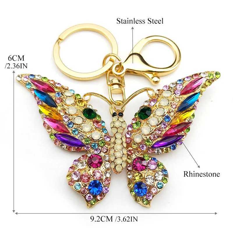 Colorful Rhinestone Butterfly Key Chain Pendant Gold Color Metal Animal Insect Keyring for Women Girl Jewelry Gift Llaveros 250715