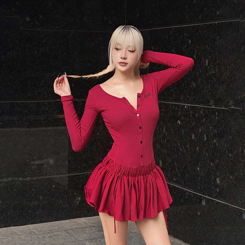 2024 Autumn New Women's Solid Color Slim High Waist Street Fashion Round Neck Long Sleeve Dress 151