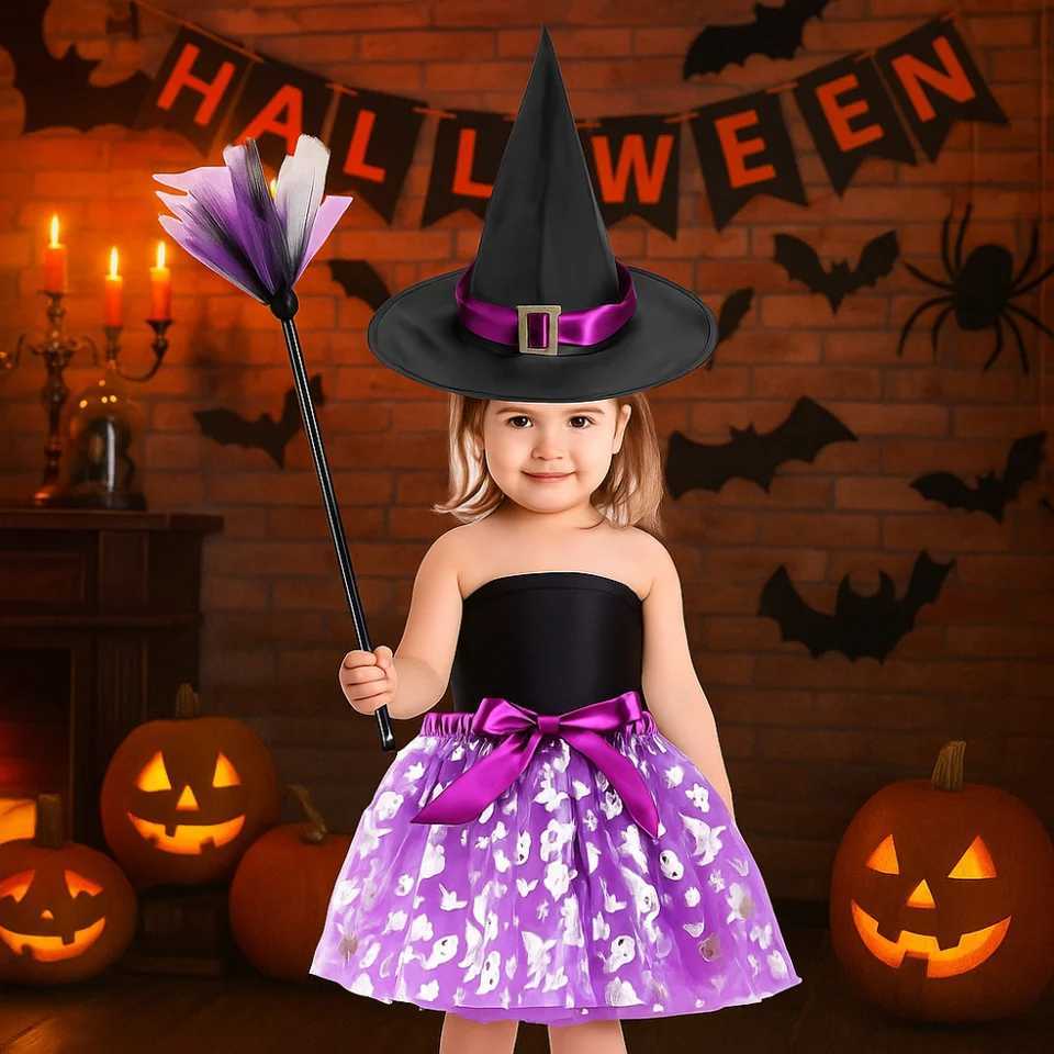3Pcs/set Wizard Childern Halloween Costumes Poin Hat Bright Color Kids Witch Dress Set Short Skirt Costume Cosplay Props Z250725