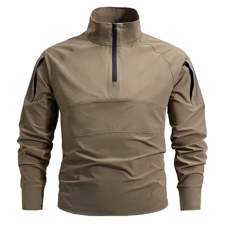 Mens Summer Work Shirt 1/4 Zipper Long Sleeve Shirt Outdoor Fishing Hiking Shirt Casual Pullover Wear resistant Mens Style Y250724