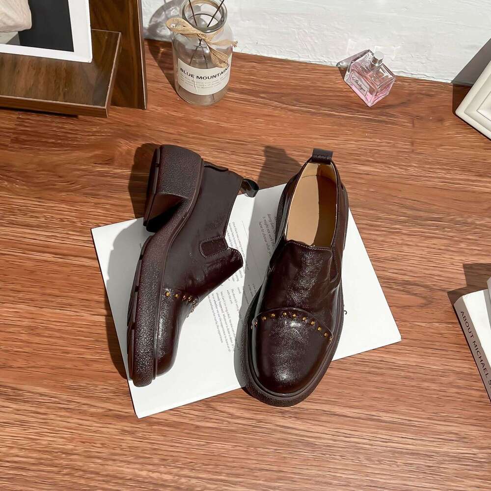 2025 Spring Summer New Thick-Soled Loafers Shallow Mouth Leather Women, Outdoor Wear, Height-Increasing Shoes for Petite Women