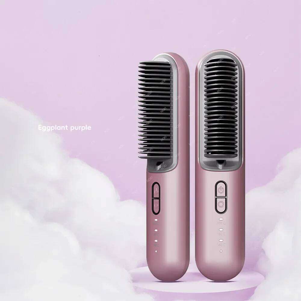 USB Rechargeable Wireless Hair Curler Straightener Brush Portable Anti-Scald Cordless Negative Ion Ceramic Hot Comb Styling Tool