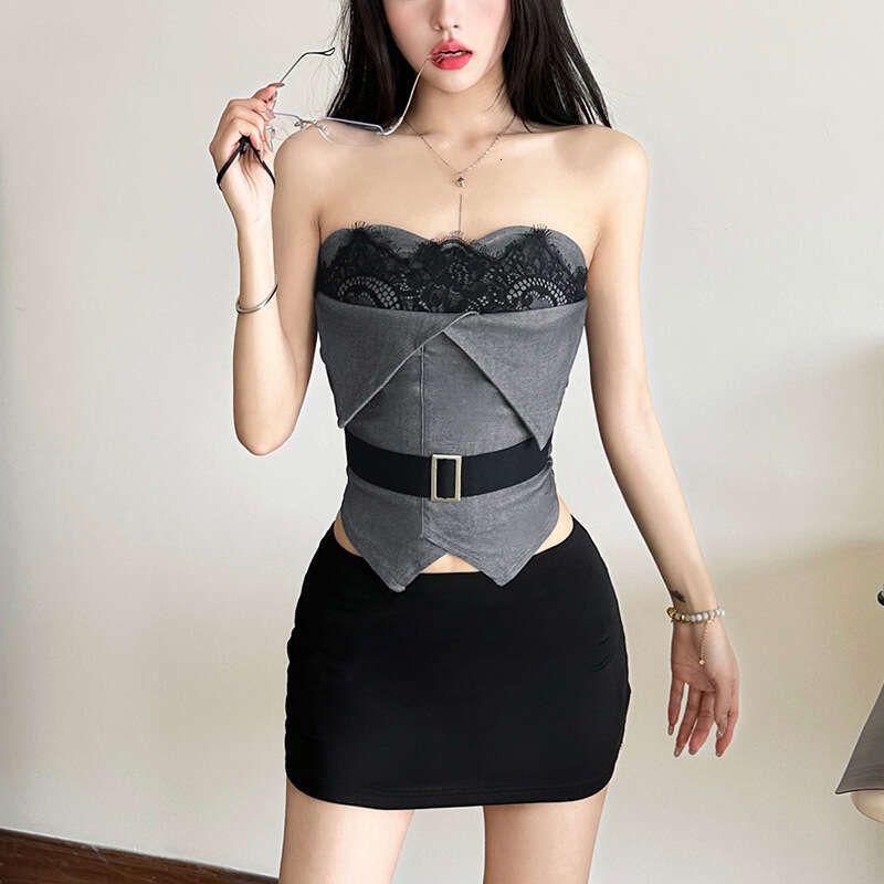 2024 Autumn Winter New Women's Solid Color Slim Street Fashion Off-Shoulder Tube Top Backless Vest b9c