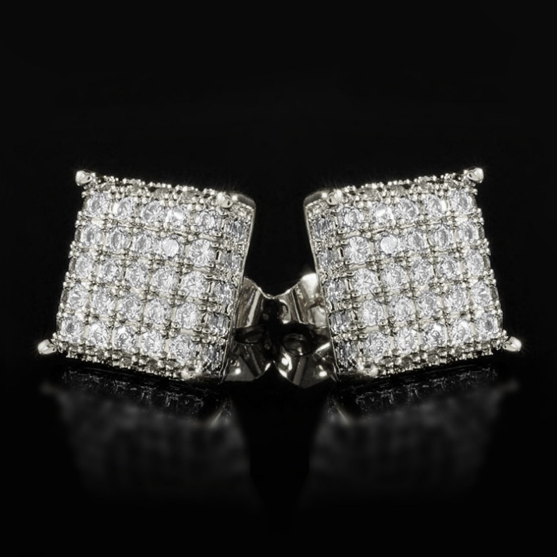Square Zircon Micro Stud Earrings Designer Jewelry Charm Gold Full Diamond Earring Rings for Woman Man Hiphop Fine Jewelry Wedding Birthday Mother Gif