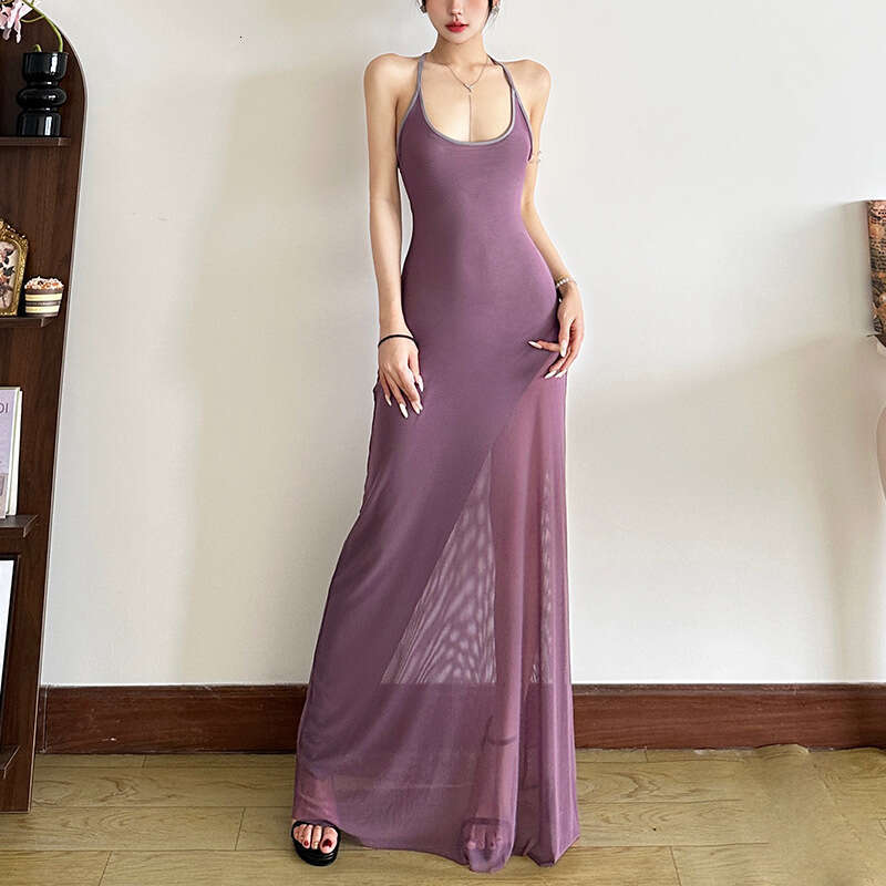 2025 Spring New Women's Solid Color Slim High Waist Fashion U-Neck Strap Sleeveless Dress 5d2