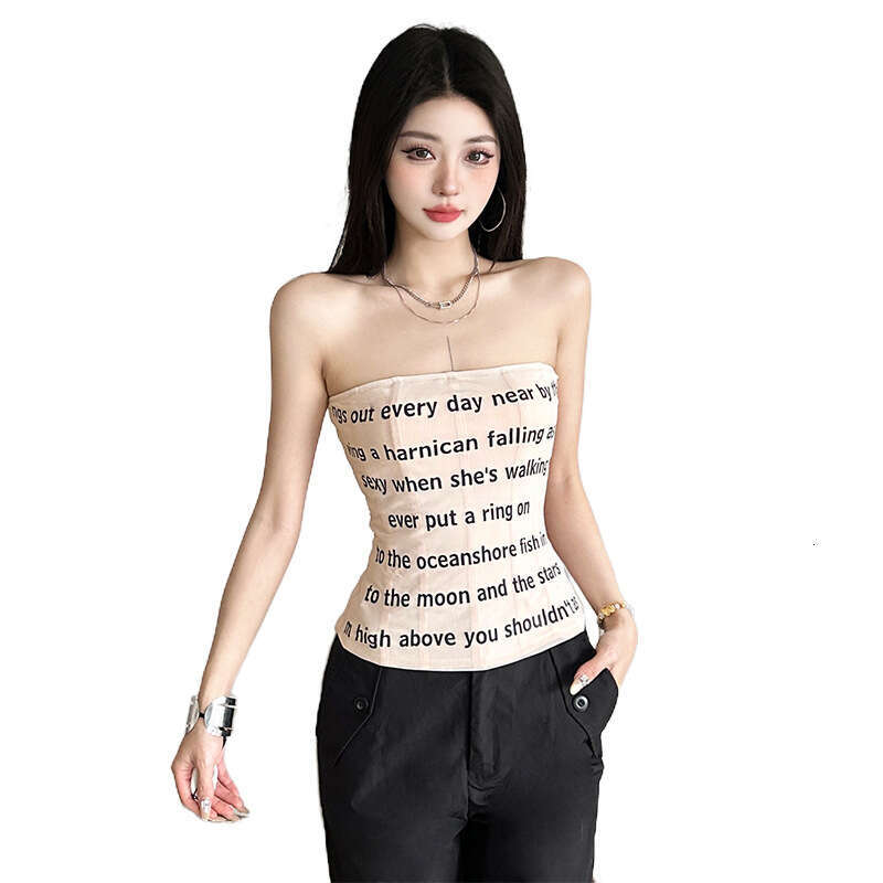 2025 Summer New Pure Desire Sexy Slim Letter Print Sleeveless Backless Versatile Tube Top 37b