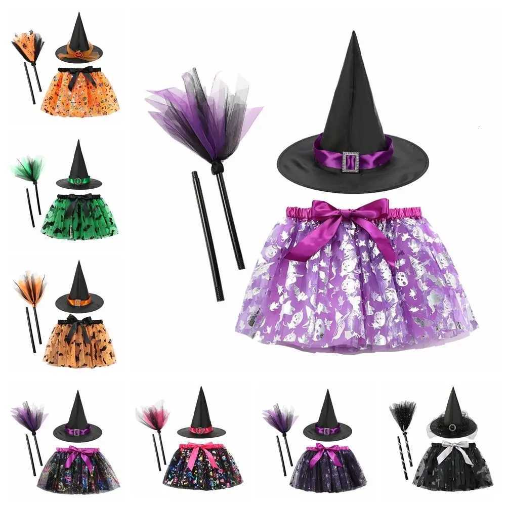 3Pcs/set Wizard Childern Halloween Costumes Poin Hat Bright Color Kids Witch Dress Set Short Skirt Costume Cosplay Props Z250725