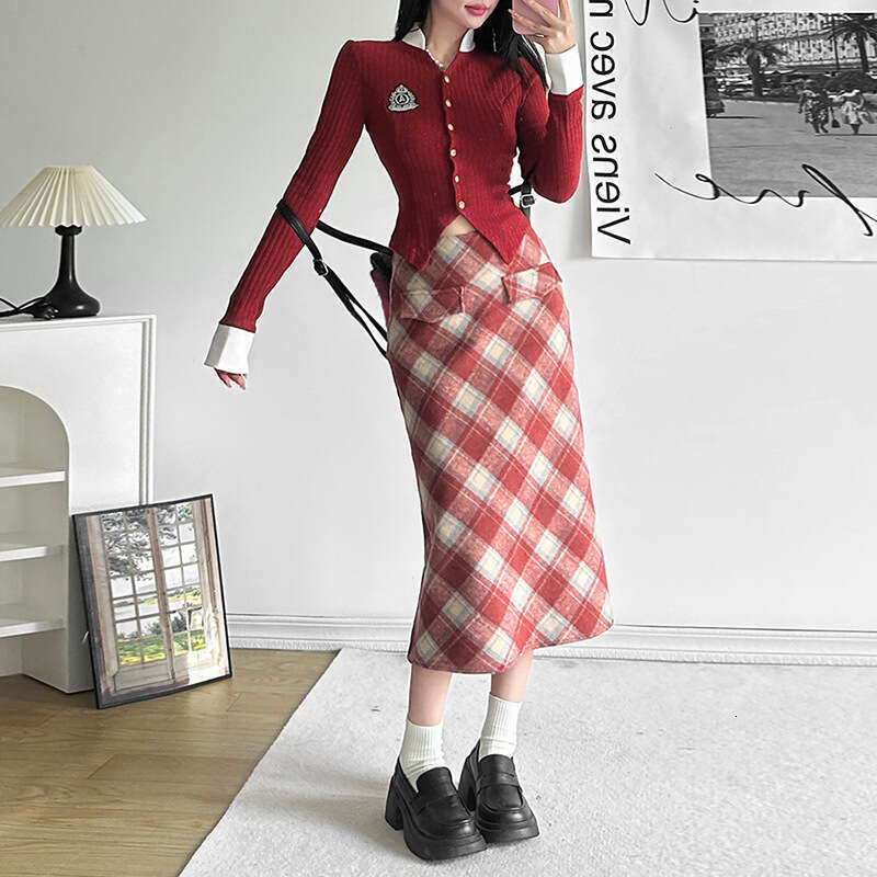 Women's Clothing 2023 Autumn Winter New Long Sleeve Turn-Down Collar Cardigan T-Shirt High Waist Bodycon Short Skirt for Women c4b