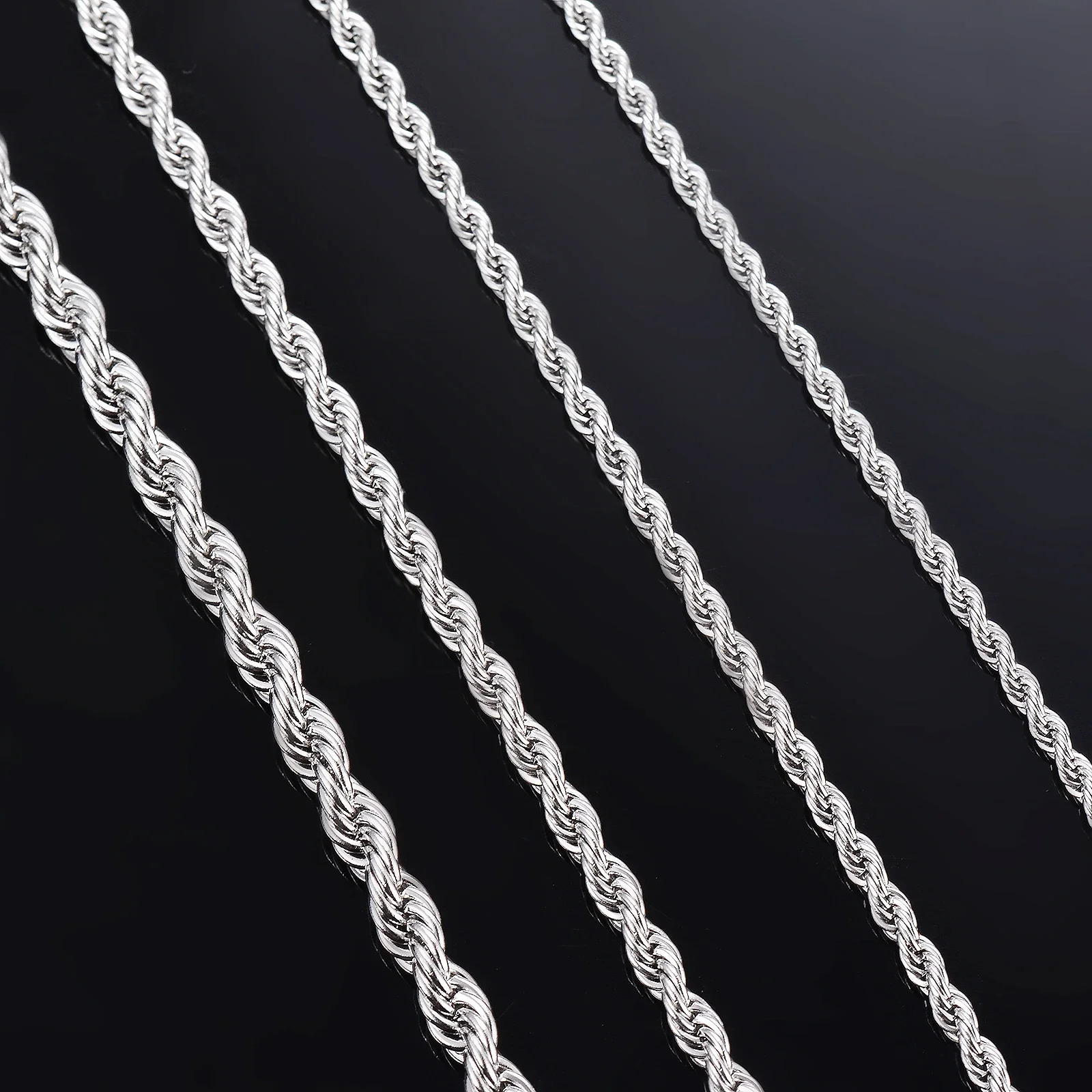 1 piece 925 sterling silver Width 2mmm4mm Rope Chain NecklaceBracelet For Men Women Man Fashion Necklace 250716