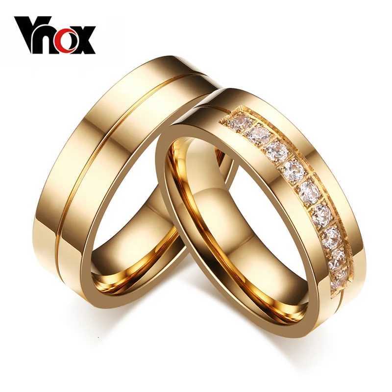 Vnox Trendy Wedding Ring Female/Male Love Gift Gold Stainless Steel CZ Promise Couple Jewelry W250417