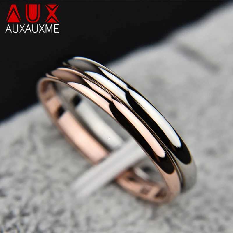Auxaxme Fashion Simple Smooth 2/4/6/8mm Womens and Mens Finger Rings Stainless Steel Couple Wedding Anniversary Jewelry Gifts W250417