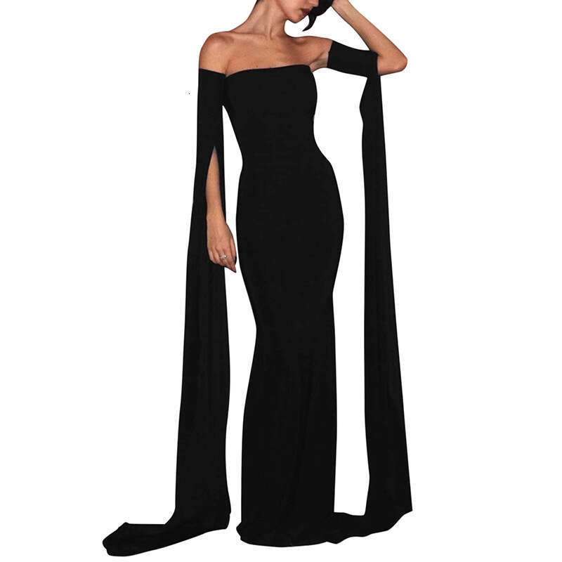 Y24ds609 Women's Autumn New Solid Color Ultra Long Sleeve Sexy Strapless Bodycon Dress B5