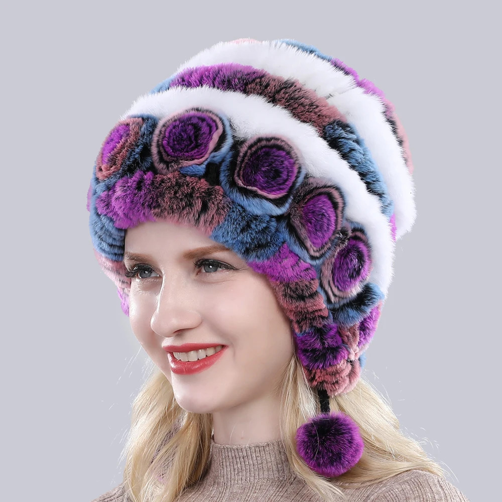 Natural Soft Knitted Rex Rabbit Fur Hat Russia Women Winter 100% Genuine Rex Rabbit Fur Caps Lady Warm Rex Rabbit Fur Hats 250724