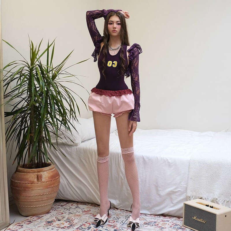 2024 Autumn New Long Sleeve Slim Top Camisole Sexy High Waist Shorts 5ba