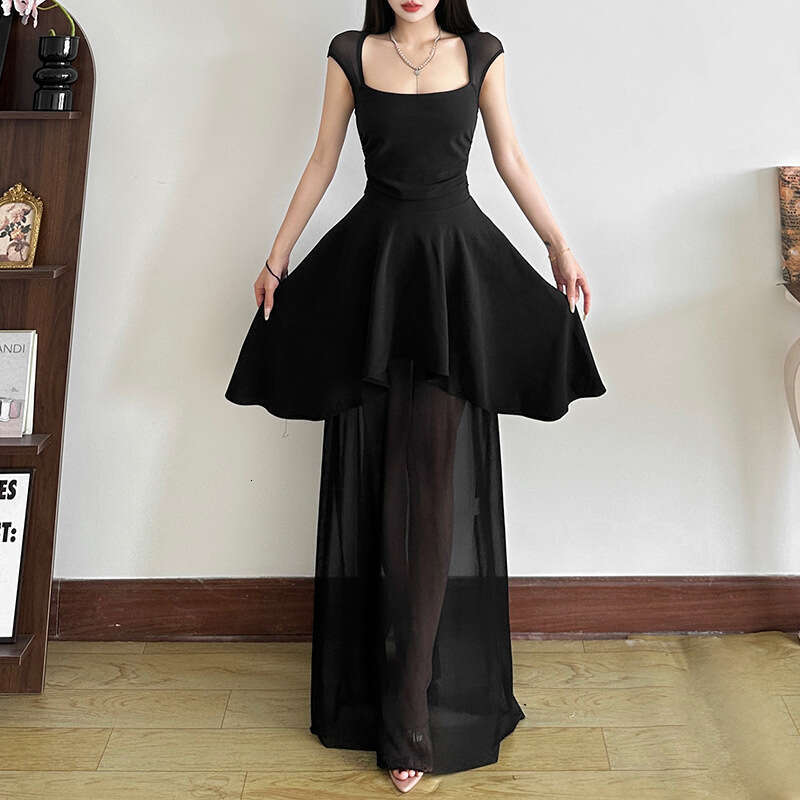 2025 Style Sexy Backless Square Neck High Waist Ruched Tie Fashion Evening Slim Fit Dress 0e6