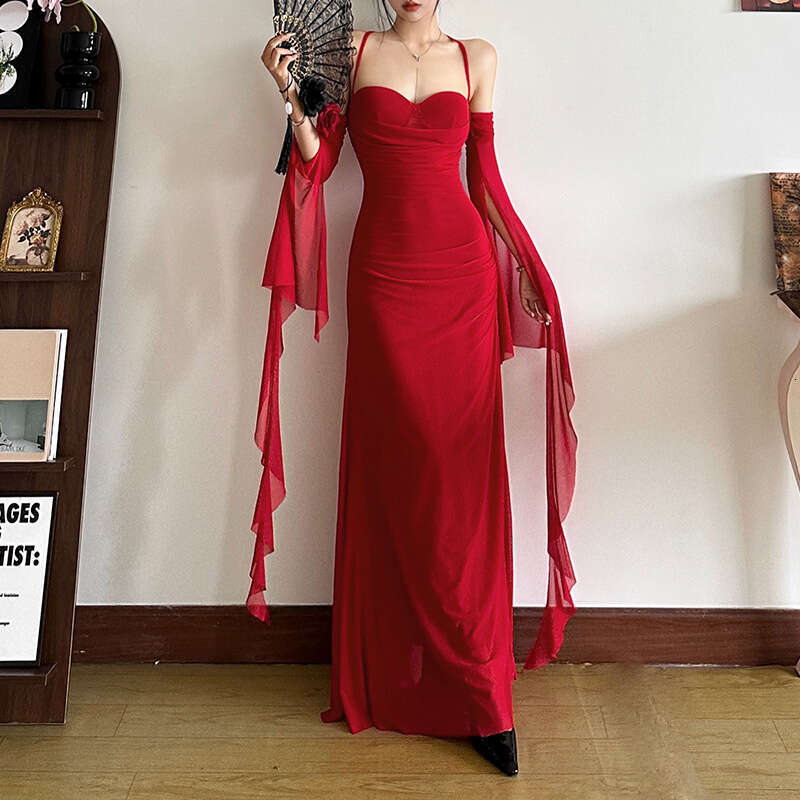 2024 Autumn Winter New Women's Solid Color Slim Fit High Waist Fashion Strapless Backless Dress 728