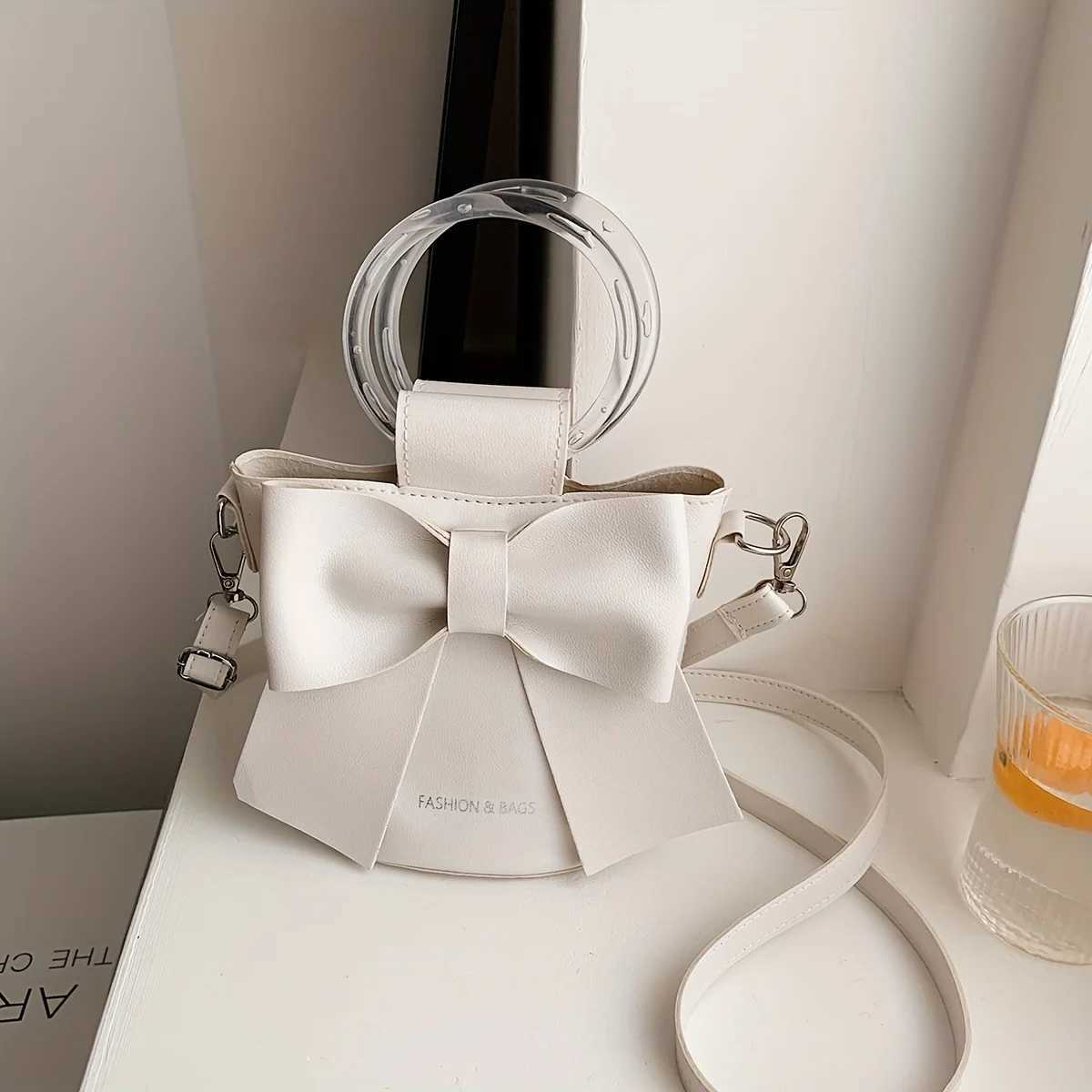 Stylish Womens Bucket Bag with Detachable Strap and Elegant Bow Accent Casual Shoulder Crossbody Bag Summer Handbag Purse Y250725