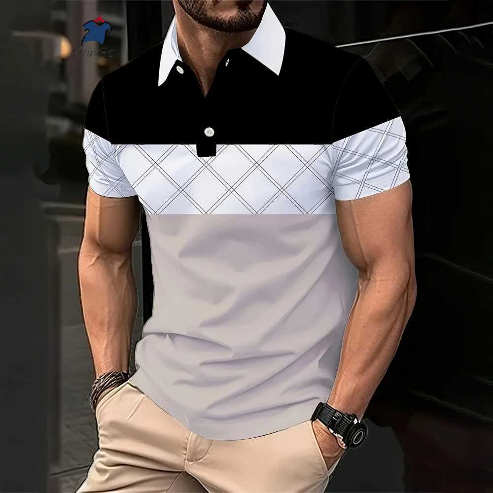 Retro Geometry Polo Shirt For Men Colorful Stripes Pattern 3D Printed T-Shirts Summer Loose Lapel Top Button Short Sleeve Tees XJ250725
