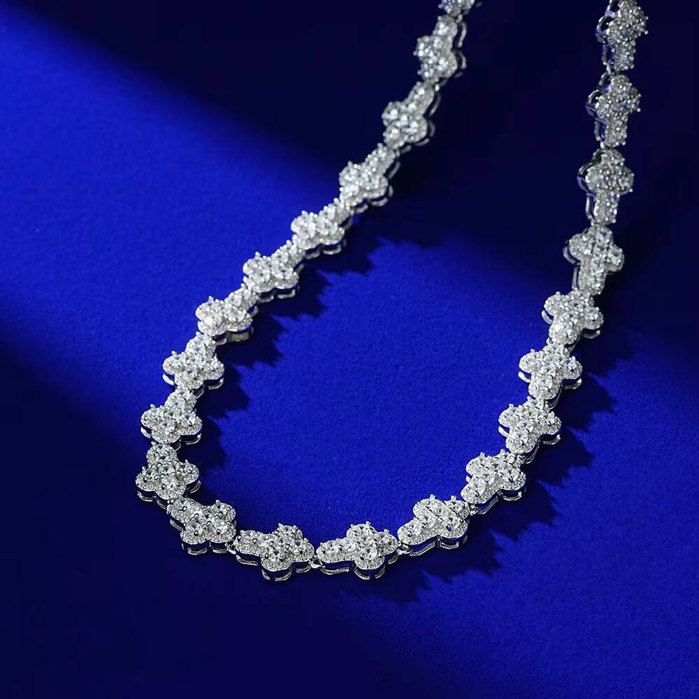 New Cross Chain Iced Out 14K 18K Gold Plated 925 Sterling Silver CZ Diamond VVS Moissanite Cross Link Tennis Chain Necklace