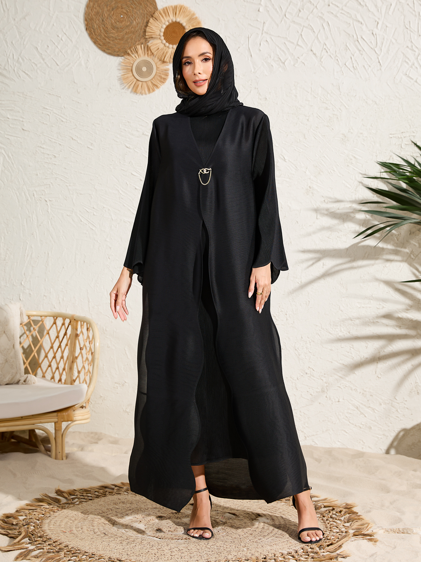 Ethnic Clothing Two-piece long dress set A two-piece elegant, loose, pleated long dress in Arabian style for ladies NZ015