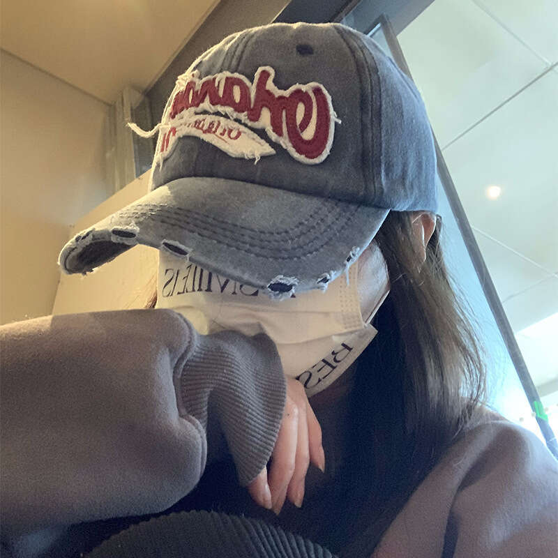 american style vintage baseball cap for women large head circumference washed distressed denim wide brim duckbill cap face slimming hat