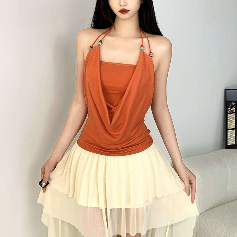 2025 New Women's Solid Color Vest Fashionable Commuting Elegant Versatile Top f8e